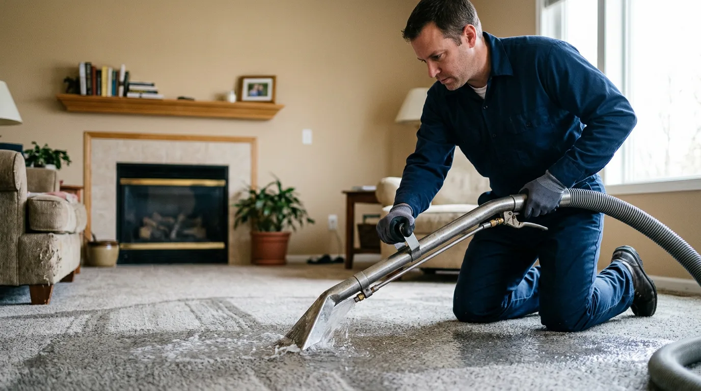 Water damage restoration technician working near Wayne, NJ